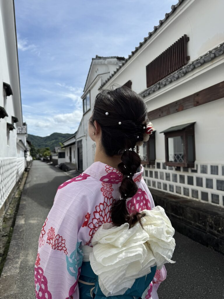 浴衣と萩城下町の写真