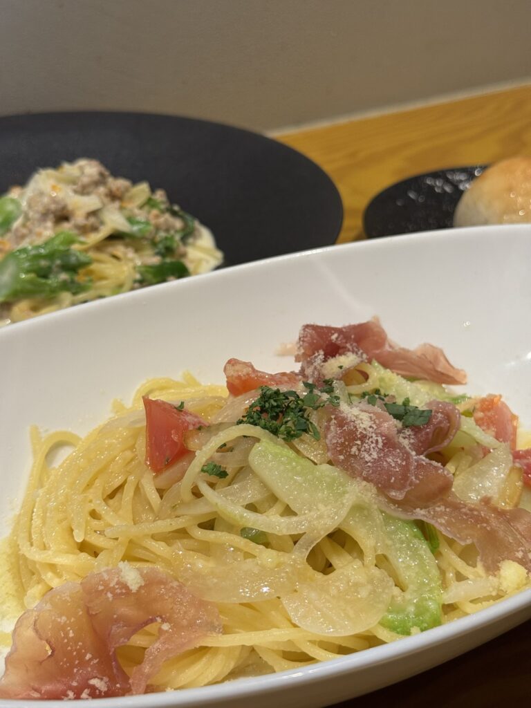 山口県宇部市『LA CUCINA ITALIANA 卯月』生ハムとつぼみ菜のスパゲッティ